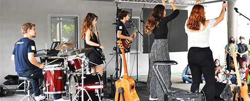 Des étudiant.e.s font un concert à l'IUT de La Roche-sur-Yon à l'occasion de la scène ouverte de la journée du campus